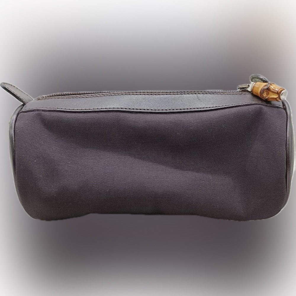 GUCCI Bamboo Pouch Brown Vintage Nylon & Leather Bamboo Zip Cosmetic Pouch Bag